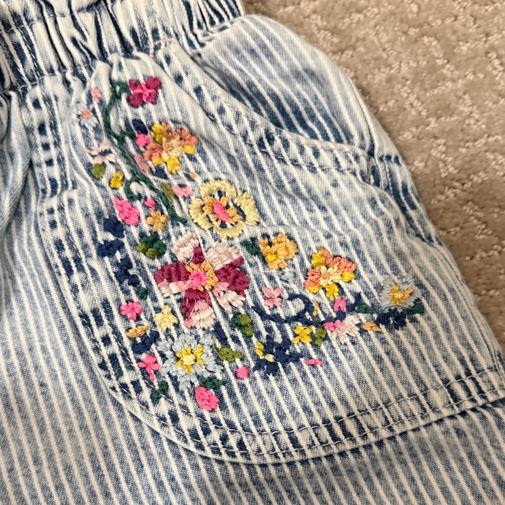 next Light Blue & White Striped Embroidered Pocket Shorts - Picture 3 of 4